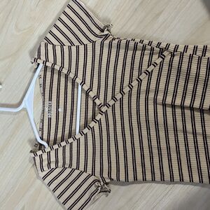 Hollister Beige and Black Striped Short Sleeve Top